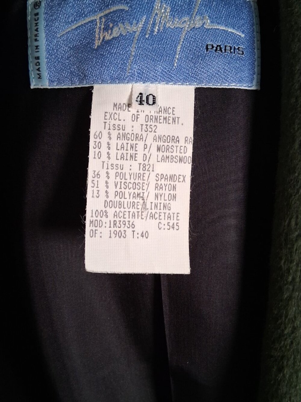 Archival Thierry Mugler Wasp Waist Wool & Leather Trim Jacket size 40 - US 8/10 - Picture 11 of 11